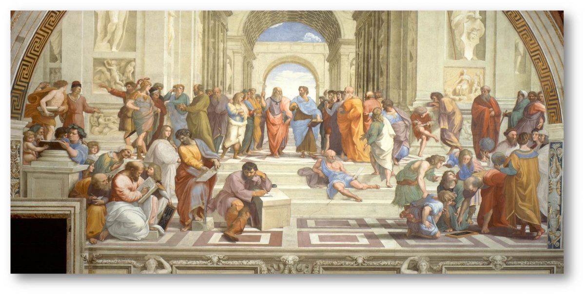 Painting: "School of Athens in debate" by Raphael